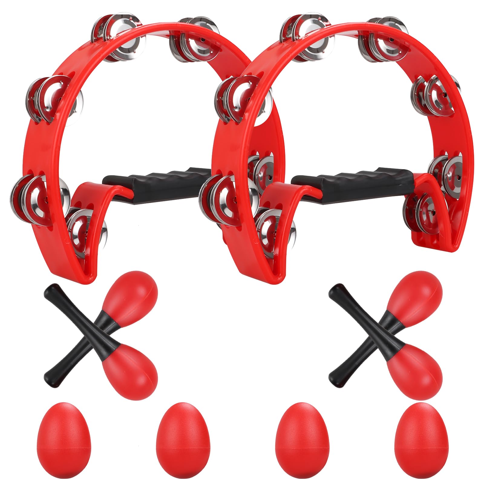 SENENQU Lot de 2 Tambourin Demi-lune, 25cm Tambourin Adulte Main avec 40 Clochettes en Métal - Tambourin Main à Double Rangée pour Les Musiciens, Chanteurs, Cours de Musique et Groupes Noir -Blanche…