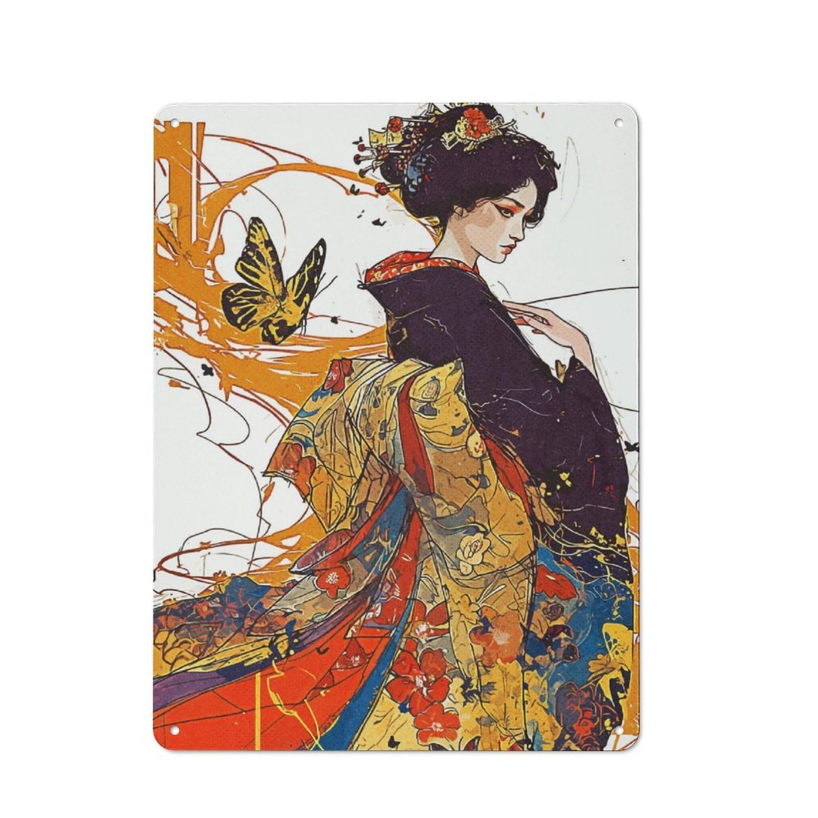 Junmoney Beautiful Geisha Vintage Metal Plaque 40X30cm Featuring For Garage Wall, For People Furnishing A Garage