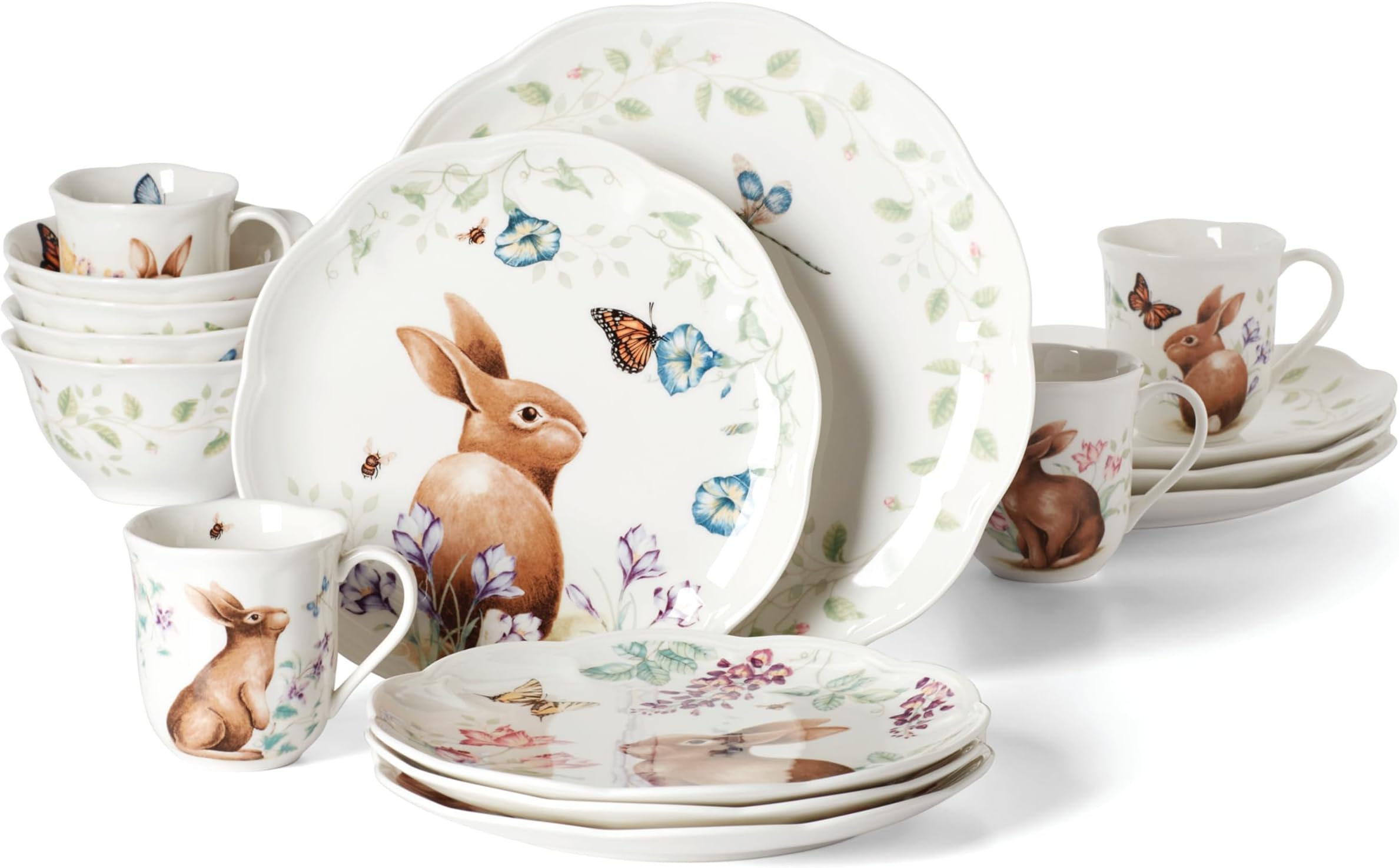 Lenox 894104 Butterfly Meadow Bunny 16pc Set, Porcelain, Multicolor