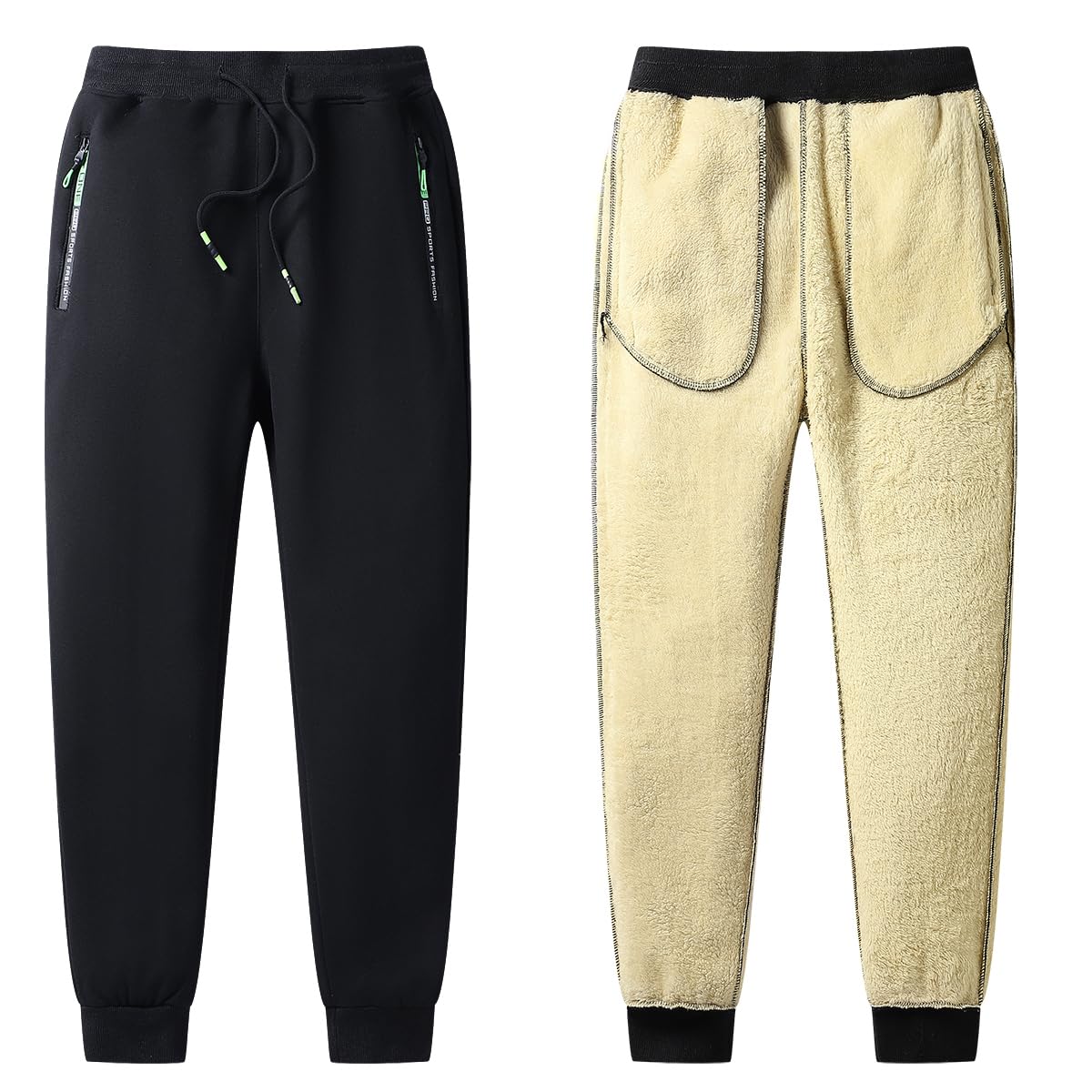 ZOXOZ Jogginghose Herren Baumwolle Thermo Gefüttert Warme Winter Fleece Traininghose Sporthose Lang mit Reißverschluss Taschen
