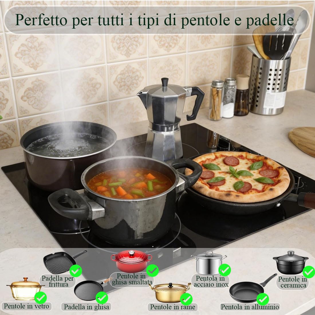 Piano cottura in vetroceramica 4 fuochi senza cavo di alimentazione, Piano cottura elettrico 6000W, Piano cottura in vetroceramica con manopole, Piano cottura da incasso 59cm