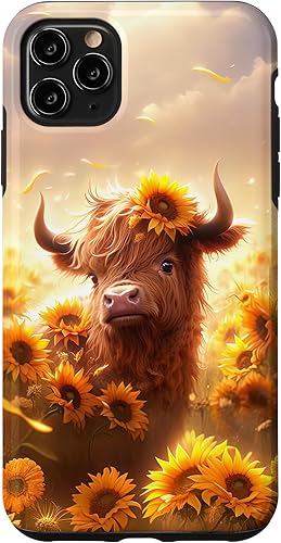 Miniatura 31 de Funda para iPhone 12 mini con diseño de vaca escocesa de las tierras altas y girasoles