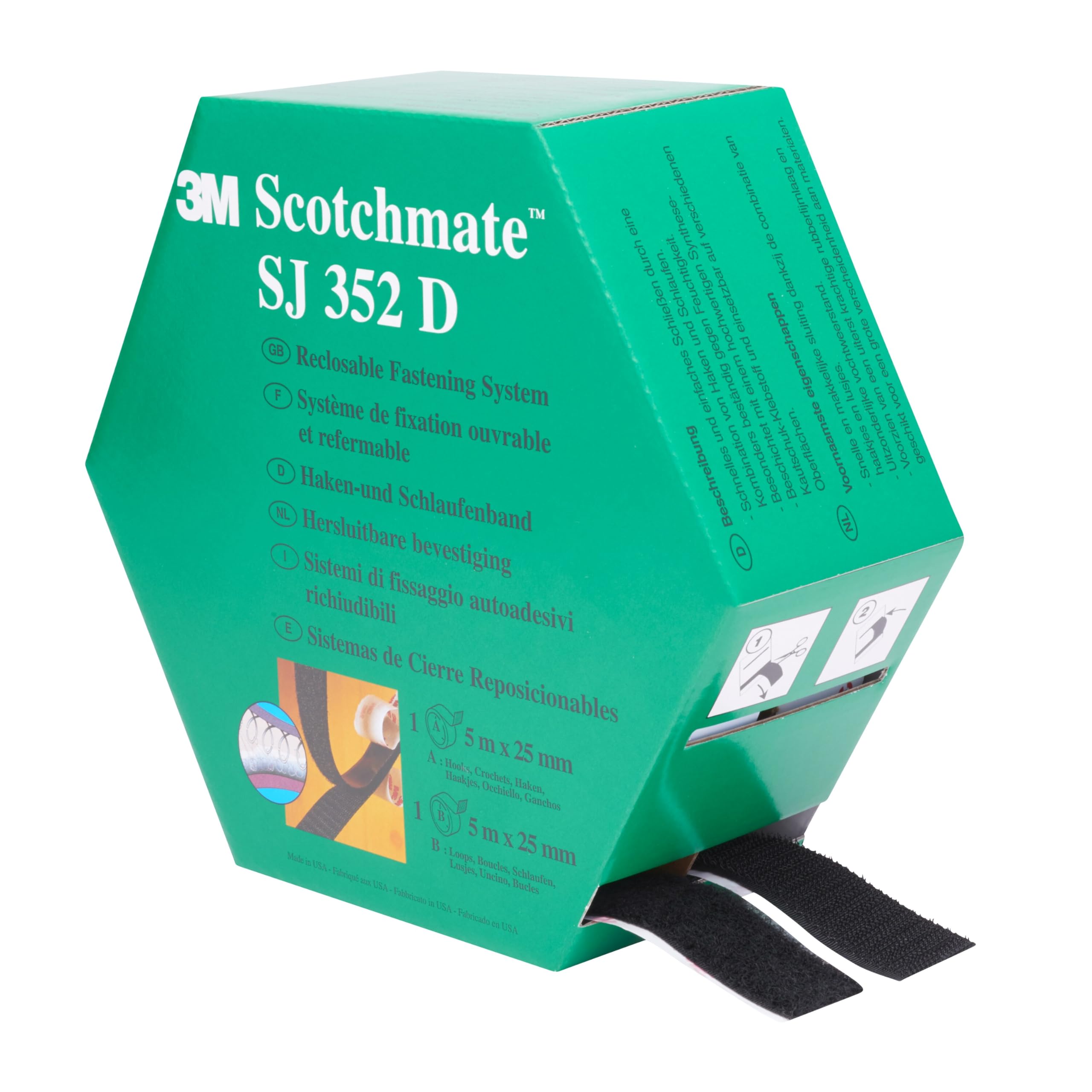 3M Sistema Di Fissaggio Hook & Loop Sj352D - Offre Una Semplice Alternativa A Cerniere, Viti, Bottoni Automatici, Ganci, Bulloni E Altro Ancora - 2 X 25Mm X 5M, Nero (1 Pezzo)