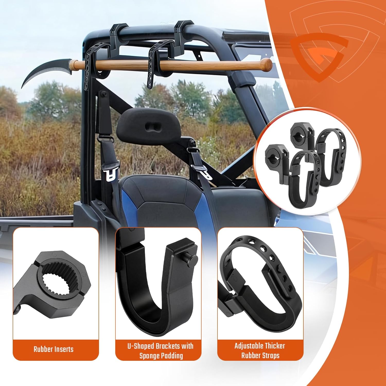 UTV Hunting Tool Holder,Roll Bar Tool Gun Rack Fits for 1", 1.5",1.75", and 2" Roll Bar UTV Rack, Gun Mount Compatible with Polaris RZR Ranger Can-Am Kawasaki Snowmobile Golf Cart