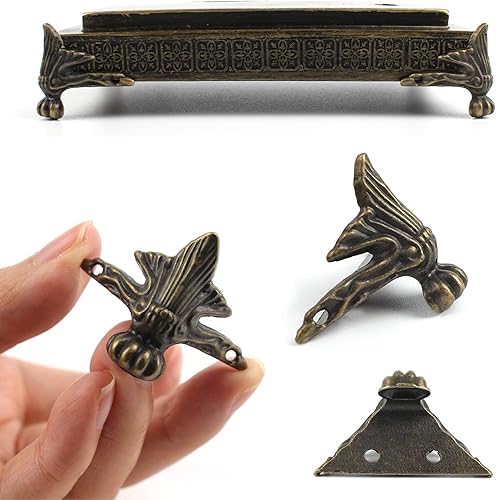 Miniatura 6 de VinBee Caja de madera de latón antiguo, caja de almacenamiento para joyas, 20 unidades, protector de esquina para patas