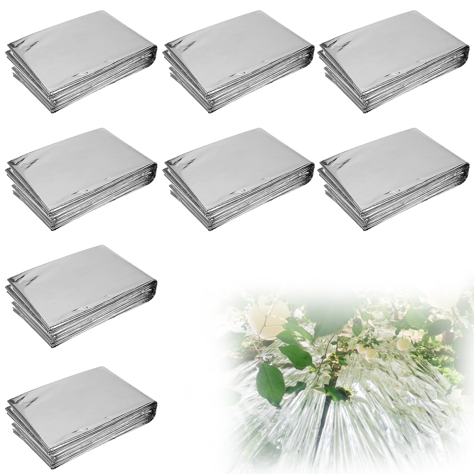 8 Sück Pflanze Reflektierende Film, 160cm*210cm Reflektierende Mylar-Folie, Gewächshaus Garten Abdeckfolie, Silber Zweiseitige Folienblätter für Garten Gewächshaus Pflanzenwachstum, Doppelseitig silbe