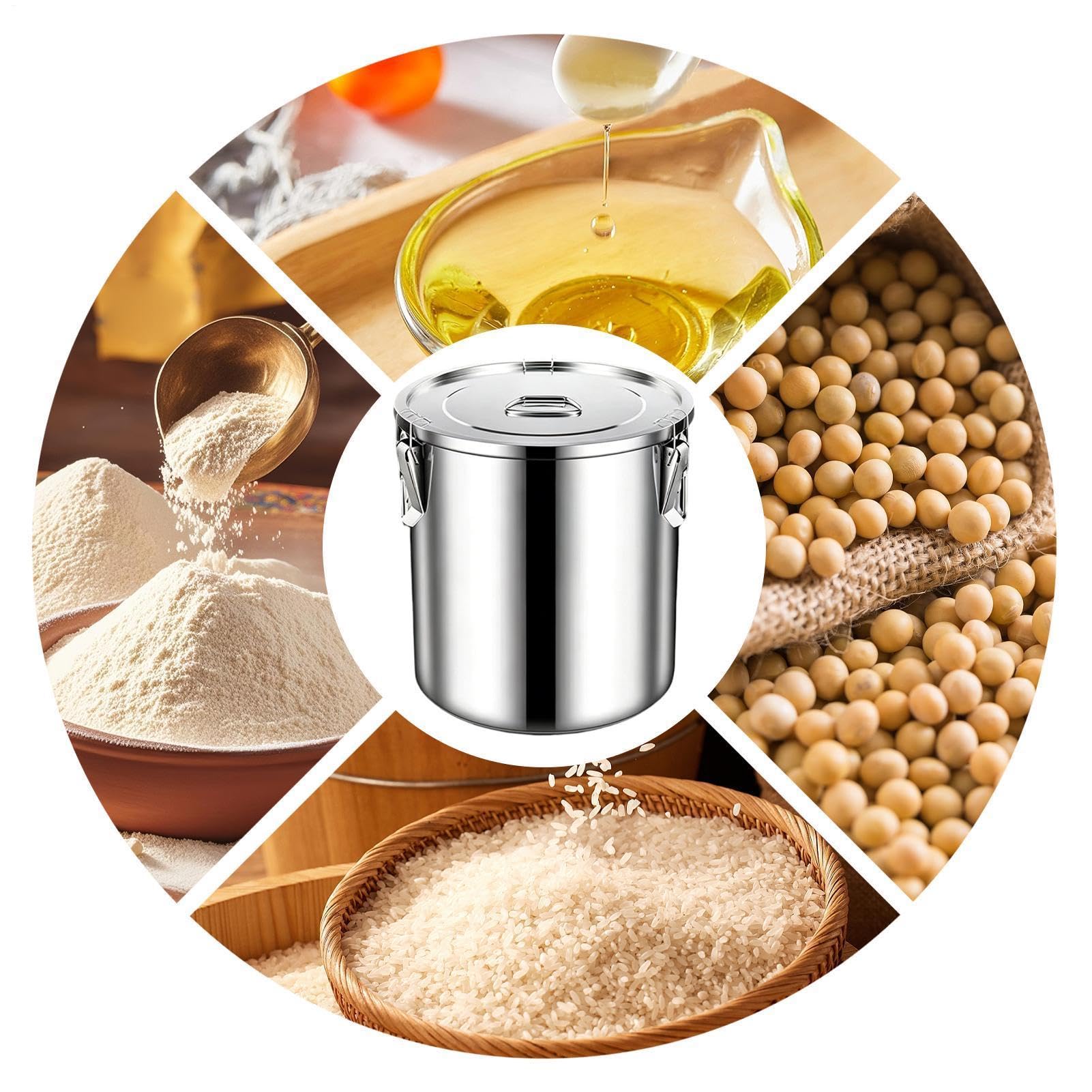 Contenedores de alimentos de acero inoxidable, de almacenamiento hermética de acero inoxidable de 12L con tapa - Contenedores de alimentos de metal | para cocina despensa de azúcar para hornear