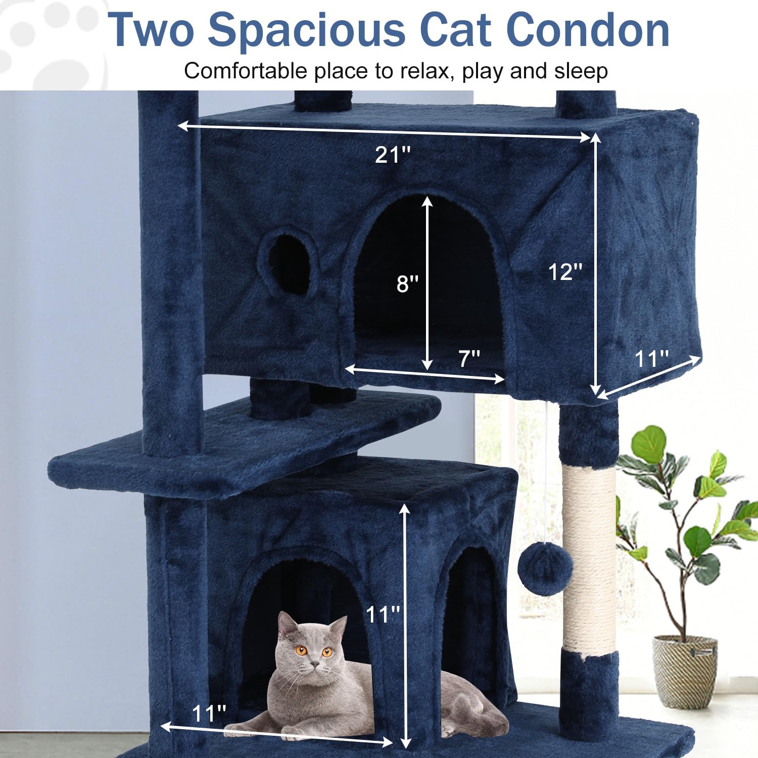 Cat Tree 70 Inches Cat Tower for Indoor Cats Multi-Level Cat Condo with Litter Box Enclosure,Scratching Posts for Indoor Cats (Navy Blue)