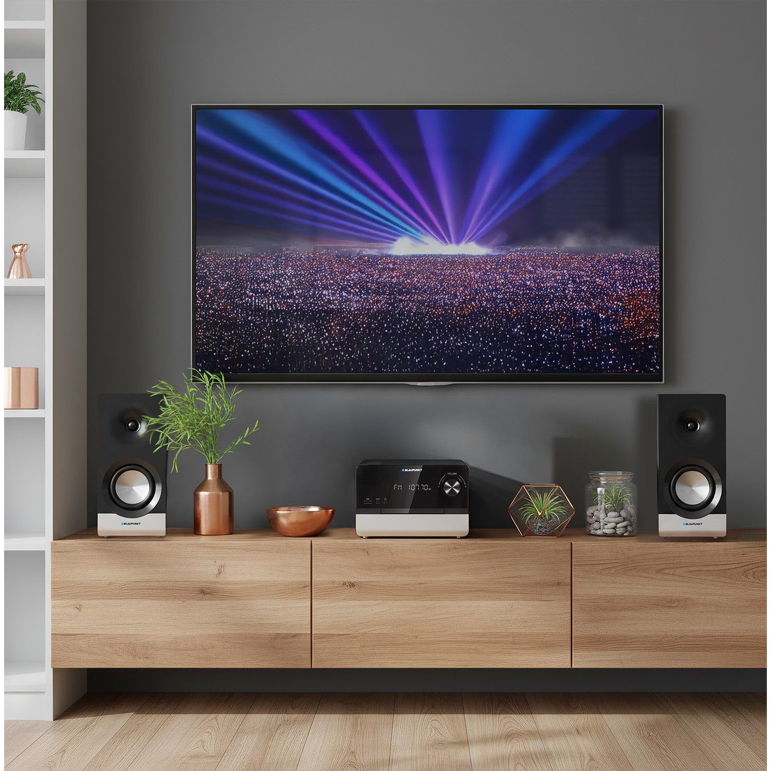 Blaupunkt MS40.2BT Micro-chaîne Stéréo 100W RMS – Bluetooth, HDMI ARC, Optique, USB, CD MP3, Radio FM RDS, Égaliseur, Affichage LED, Télécommande – Son Puissant pour TV et Musique