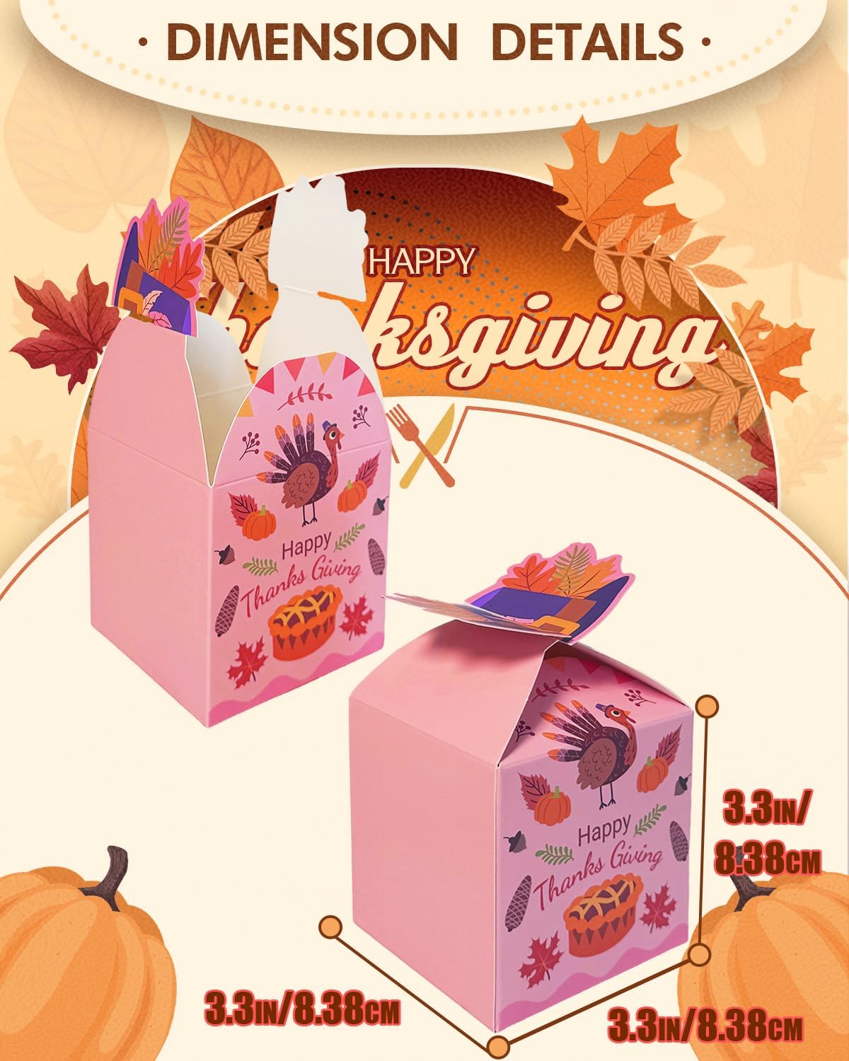qiqee Thanksgiving Gift Boxes Fall Treat Cookie Boxes for Gift Giving Festival Party, 3D Square Gift Box,Small Cardboard Box for Bakery,Candy,Snacks (28pcs 3.3x3.3x3.3 Inches) - Image 6