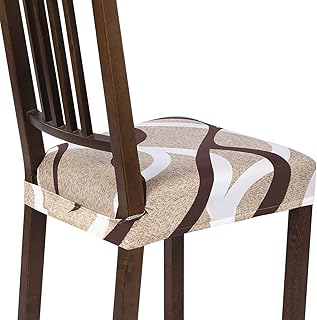 SearchI Stretch Dining Chair Seat Covers Set of 4, Soft Removable Washable Seat Cover for Dining Chairs, Dining Room Chair Cover Protector (Rear-Covered, Beige)