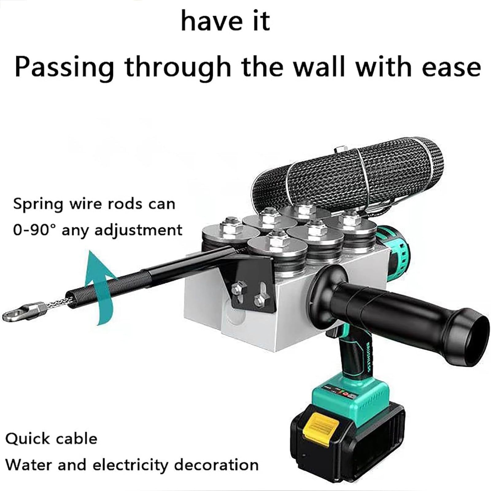 Estrattore per cavi elettrici, dispositivo di filettatura per tubi nascosti con 2 batterie, 40 m/min, per un'installazione efficiente di tubi e cavi