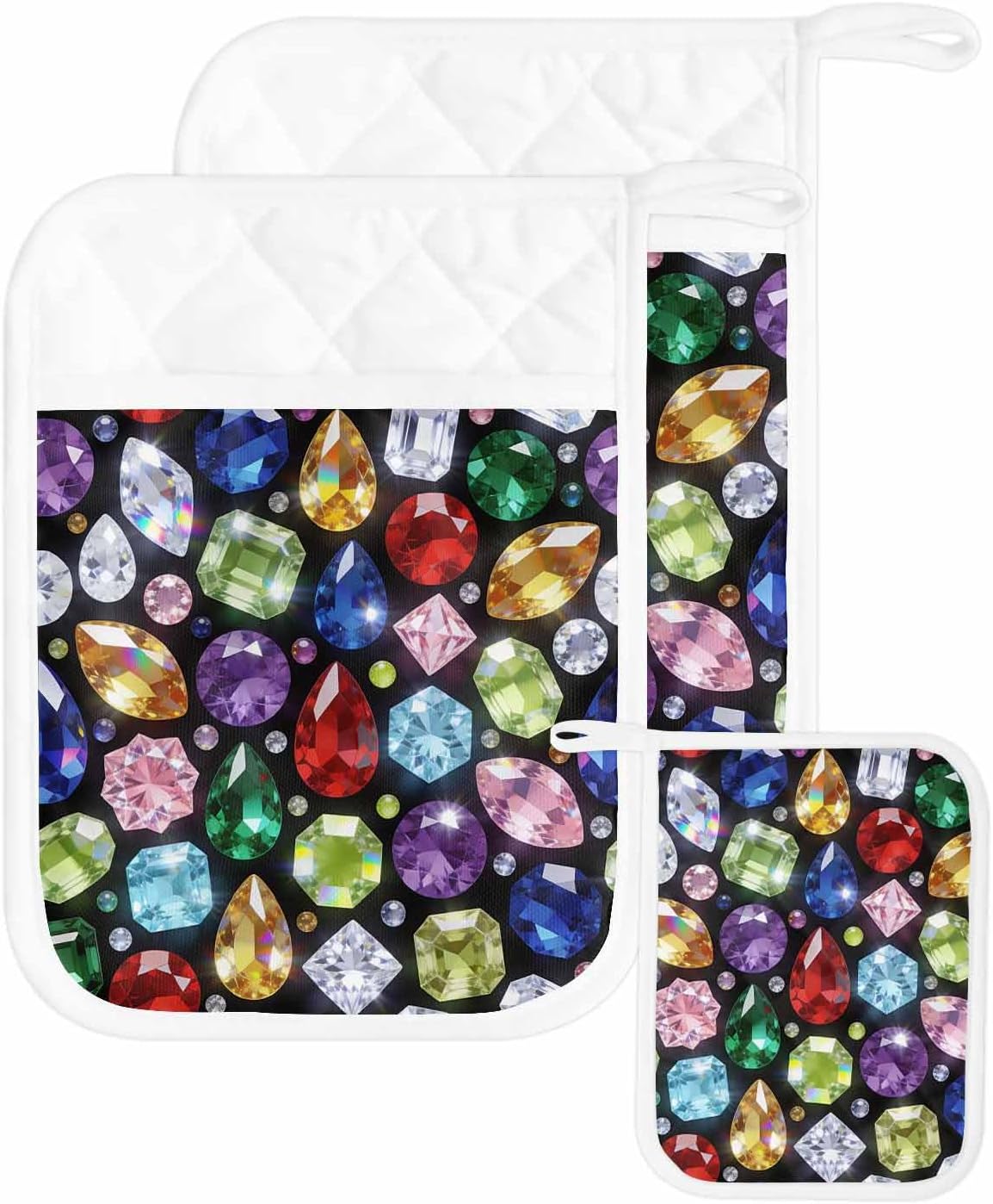 5 Pack Pot Holder with Pocket, Dreamy Gemstone Colorful Kitchen Potholders Heat Proof Non Slip Pot Holders Sets, Abstract Geometric Hot Pads Potholder for Cooking Baking BBQ