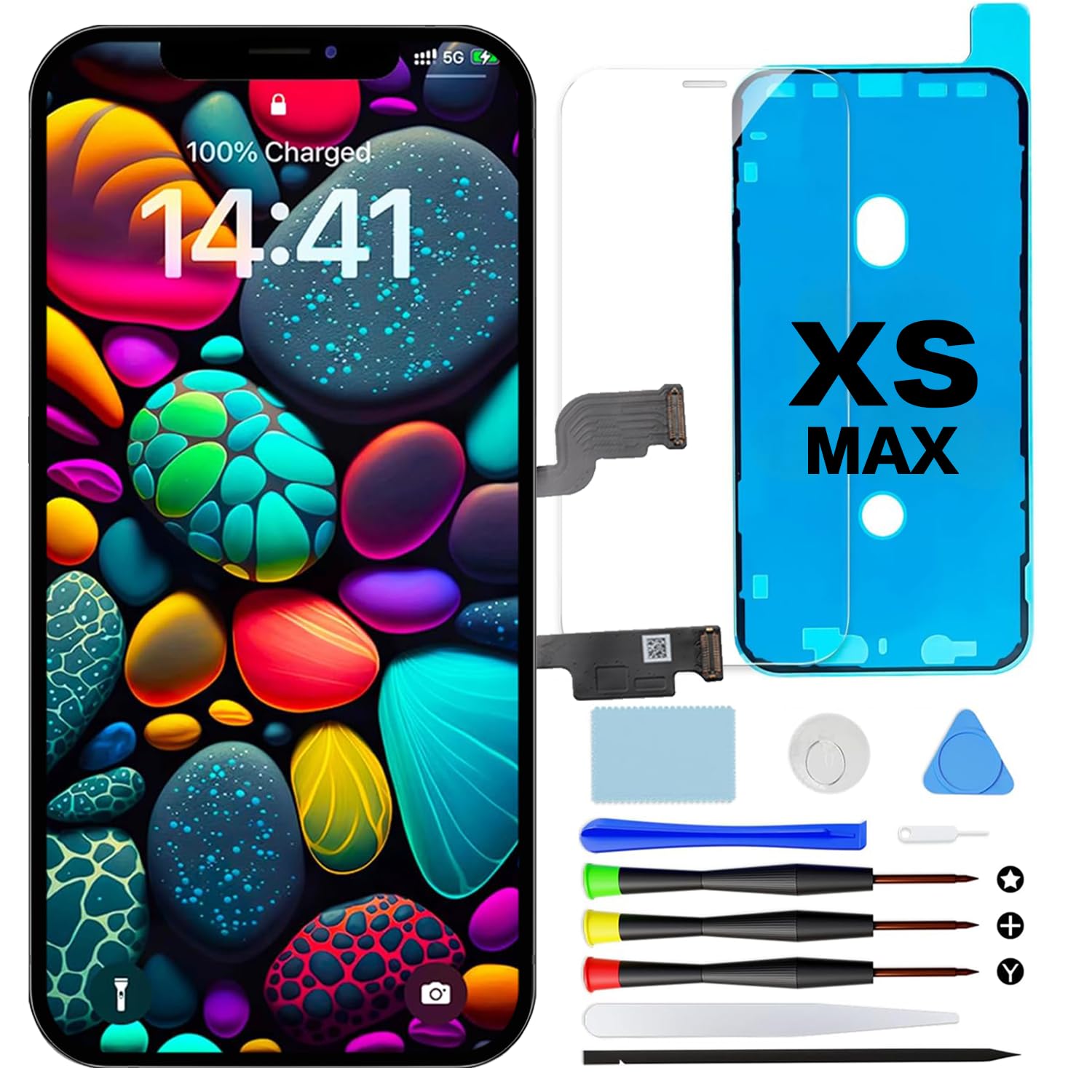 GOLDWANGWANG Display per iPhone XS Max Schermo, 3D Touch Screen LCD Digitizer Parti di Ricambio con Strumenti di Riparazione e Protezione Schermo (6,5 Pollici)