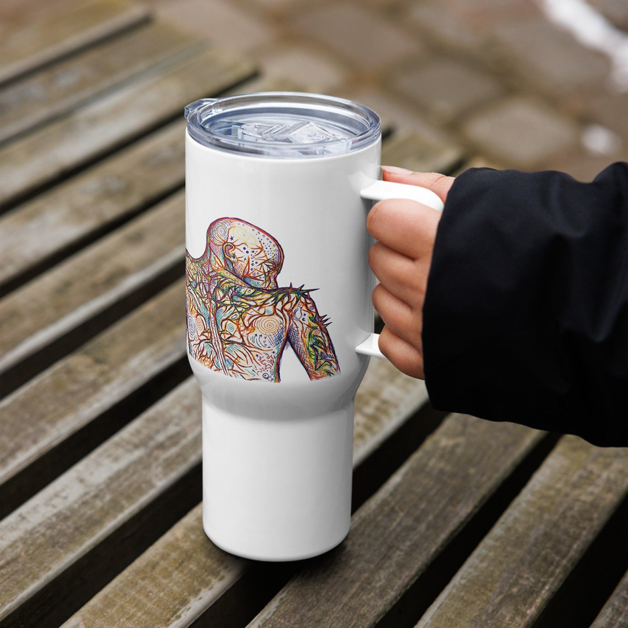 Taza de Viaje Fibromialgia con Asa, Regalo para Adultos Fibro