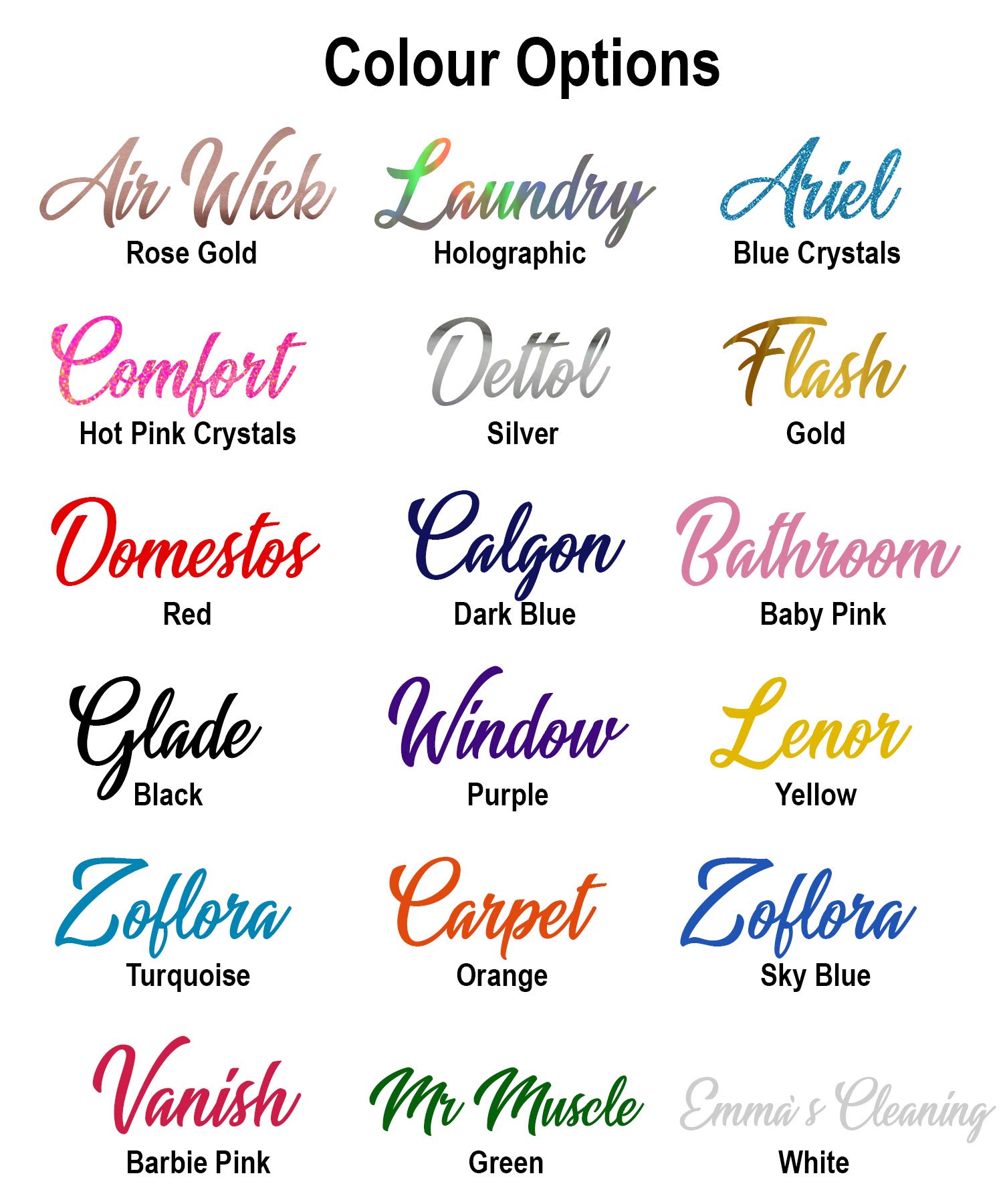 Mooseys Personalised Cleaning Spray Bottle, Cleaning Caddy Tray and Bath Bomb Bathroom Storage, Vinyl Decal Stickers - 17 Colour variations