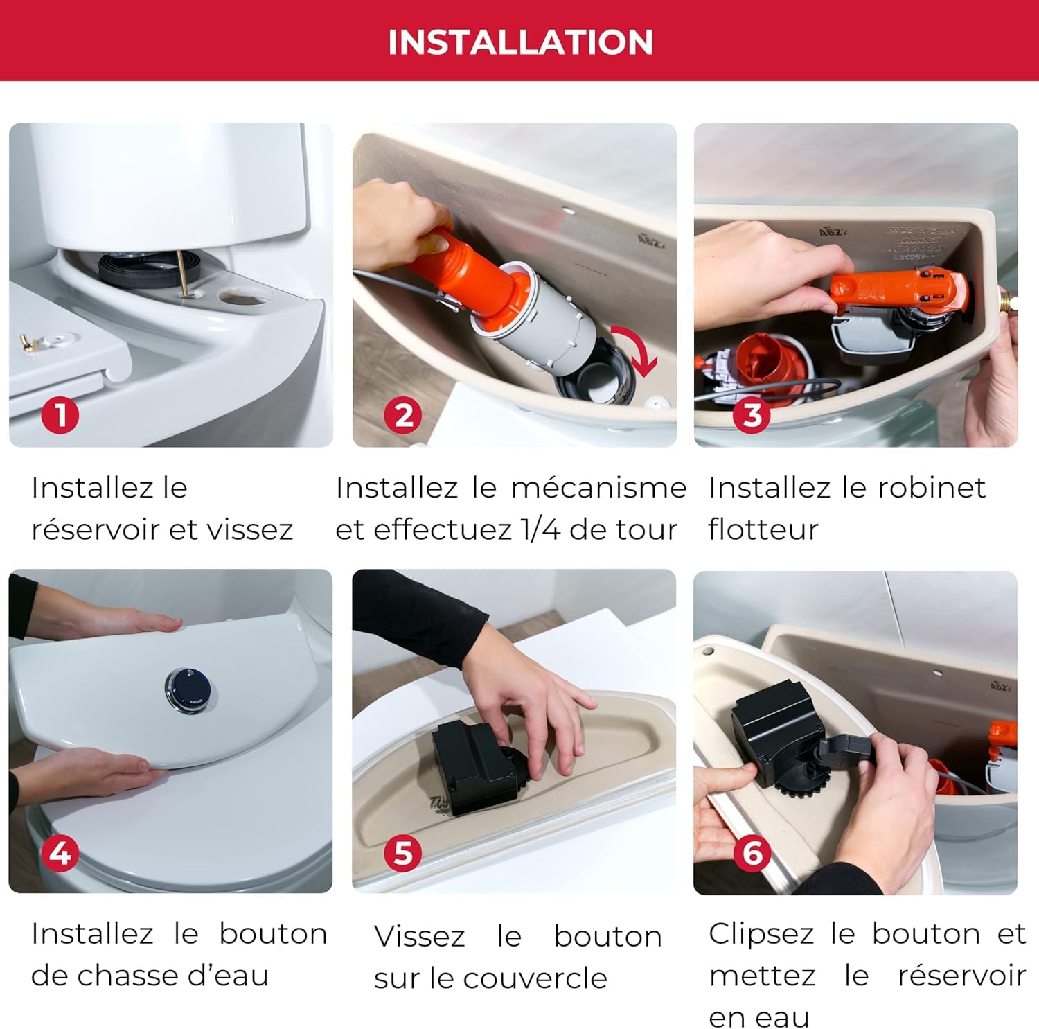 Wirquin 10723882 Mécanisme chasse d'eau wc double chasse avec bouton poussoir à câble Tronic, gris