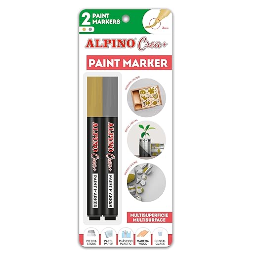 Alpino - Rotuladores Paint Marker Crea Oro Y Plata En Oferta Alpino Crea+ 2 Rotuladores Paint Marker Oro Y Plata | Rotuladores Para Decorar Superficies | Rotuladores Para Madera, Vidrio, Barro, Piedra | Rotuladores Permanentes En Superficies Porosas