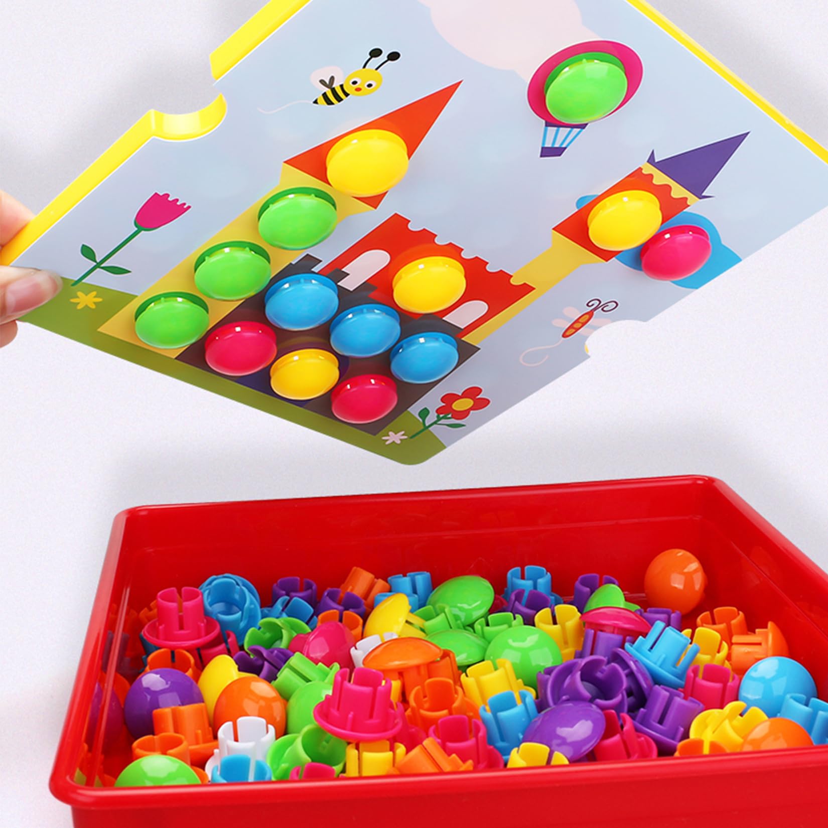 Juego Montessori De Mosaicos Infantiles Con 46 Botones Y 12 Plantillas – Juguete Educativo De Pinchos De Colores Para Niños De 2 Años En Adelante