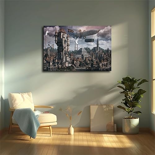 Miniatura 4 de Póster de arte de pared con diseño de máquinas industriales retro Steampunk, para regalo, dormitorio, decoración del hogar, cuadros de pintura (12 x