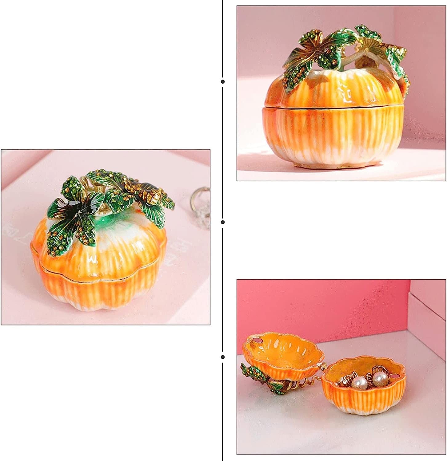 Caja de joyería pequeña, caja de almacenamiento de cerámica con forma de calabaza, contenedor, organizador de anillos, soporte for joyas, bandeja for platos, carro de regalo con diamantes de imitación