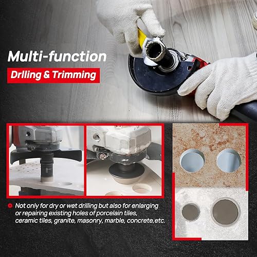 Miniatura 10 de DT-DIATOOL Juego de 8 brocas con núcleo de diamante, 6, 8, 19, 32, 2.008 in, con broca de bisel de diamante de 1.378 in y adaptador SDS para