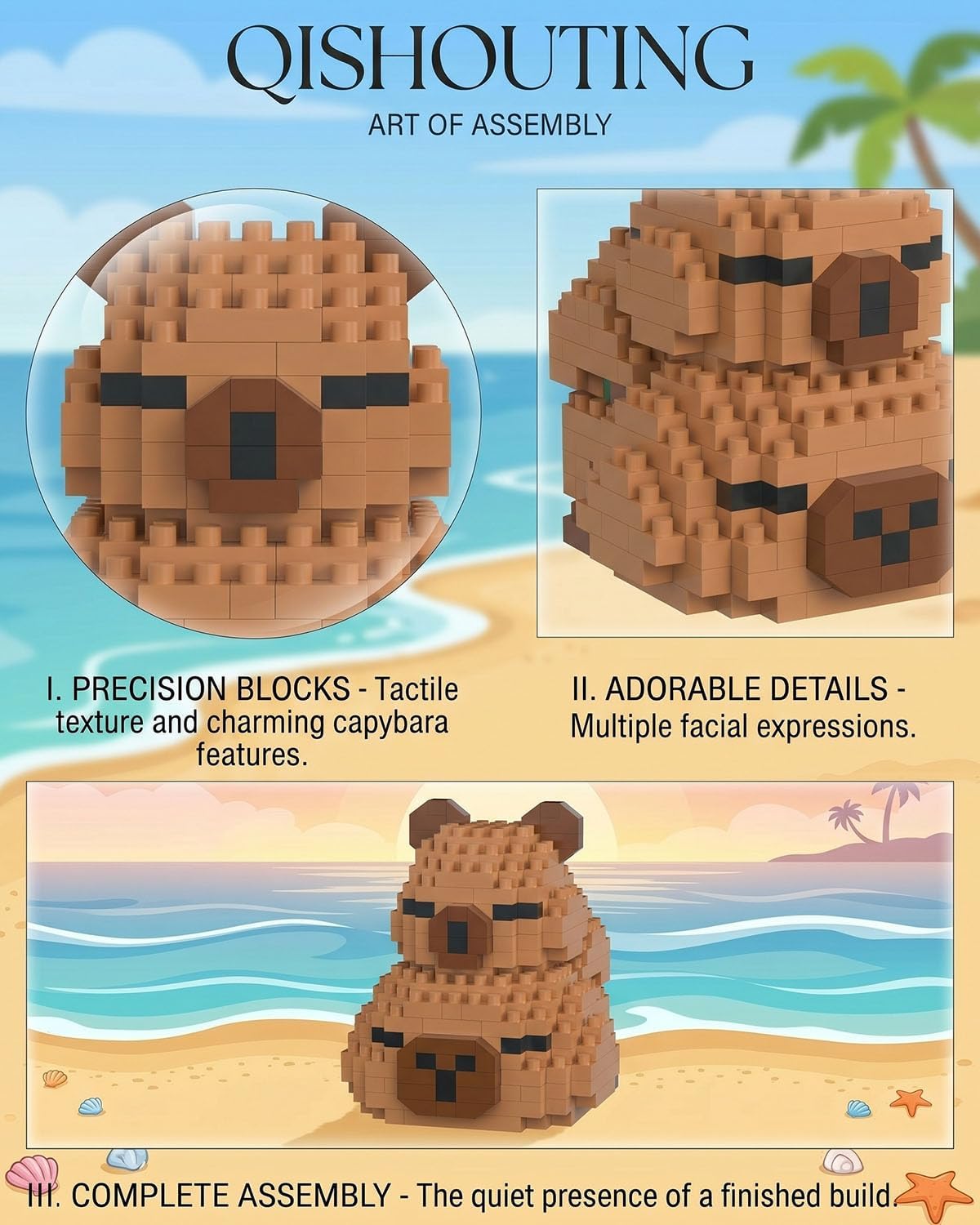 QISHOUTING Capybara Mini Building Blocks for Kids, 310PCS-Mini Capybara Figurines Building Set for Boys Girls, Home Office Décor, Birthday Party Favors for Adults and Teens (Cuddling Baby Capybara) image 2