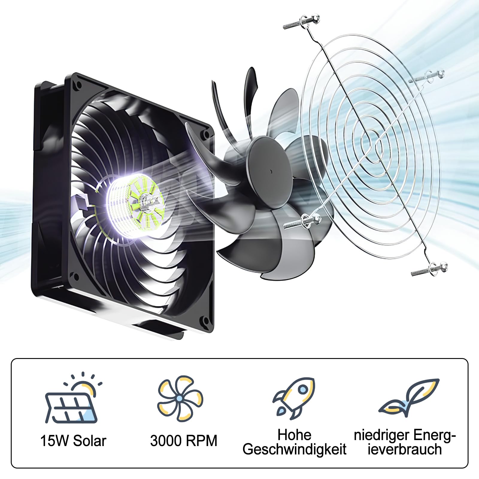 Ventilatore solare, 15 W, a energia solare, doppio ventilatore di scarico, impermeabile, ventilatore solare per pollaio, serre, case per animali domestici