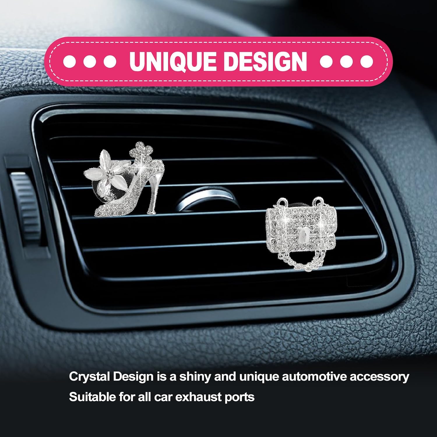 2 Pieces Car Bling Crystal High Heel Shoe Air Vent Clips with Magic Bag Rhinestone Car Air Vent Decoration Cute Universal Interior Accessories Silver