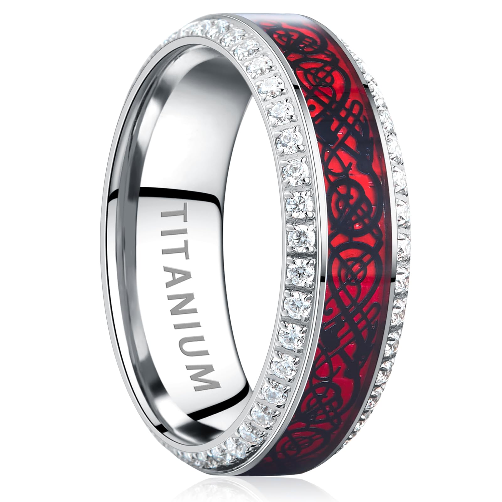 Alianzas de boda para hombre de mm, anillos de titanio para hombre,  anillos de plata con dragón celta rojo, fibra de carbono y circonitas  cúbicas,