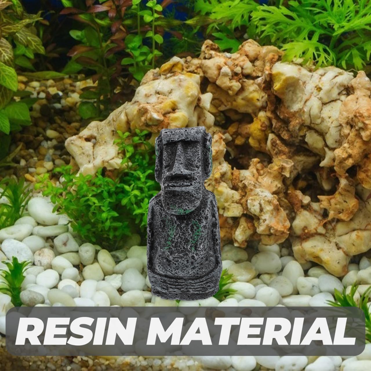 Amosfun Antique Moai Portrait Fish Tank Decor Resin Moai Statue Aquarium Equipment Landscaping Easter Day Decoration 5.07 Inch