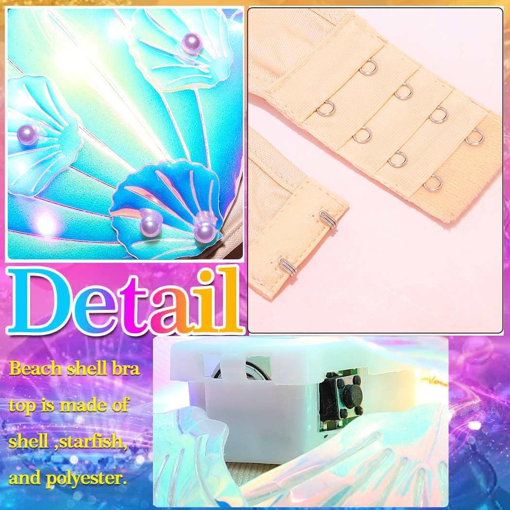 Aukmla Mermaid Costume Seashell Bra Top LED Light Up Shell Rave Bikini Crop Tops - Image 5