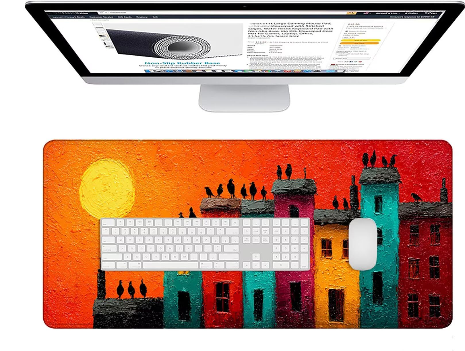 Pomarańczowa podkładka pod mysz dla graczy, duża podkładka pod mysz XXL 800 x 400 x 4 mm, abstrakcyjna podkładka pod mysz akcesoria do gier, antypoślizgowa podkładka pod mysz, poprawia precyzję i