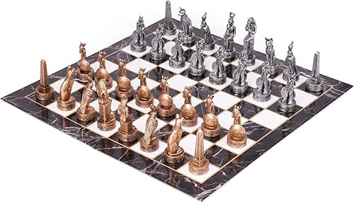 Miniatura 8 de Juego de ajedrez egipcio para adultos y niños, piezas de ajedrez de resina de 15 pulgadas con figuras egipcias y tablero de patrón de mármol, juego