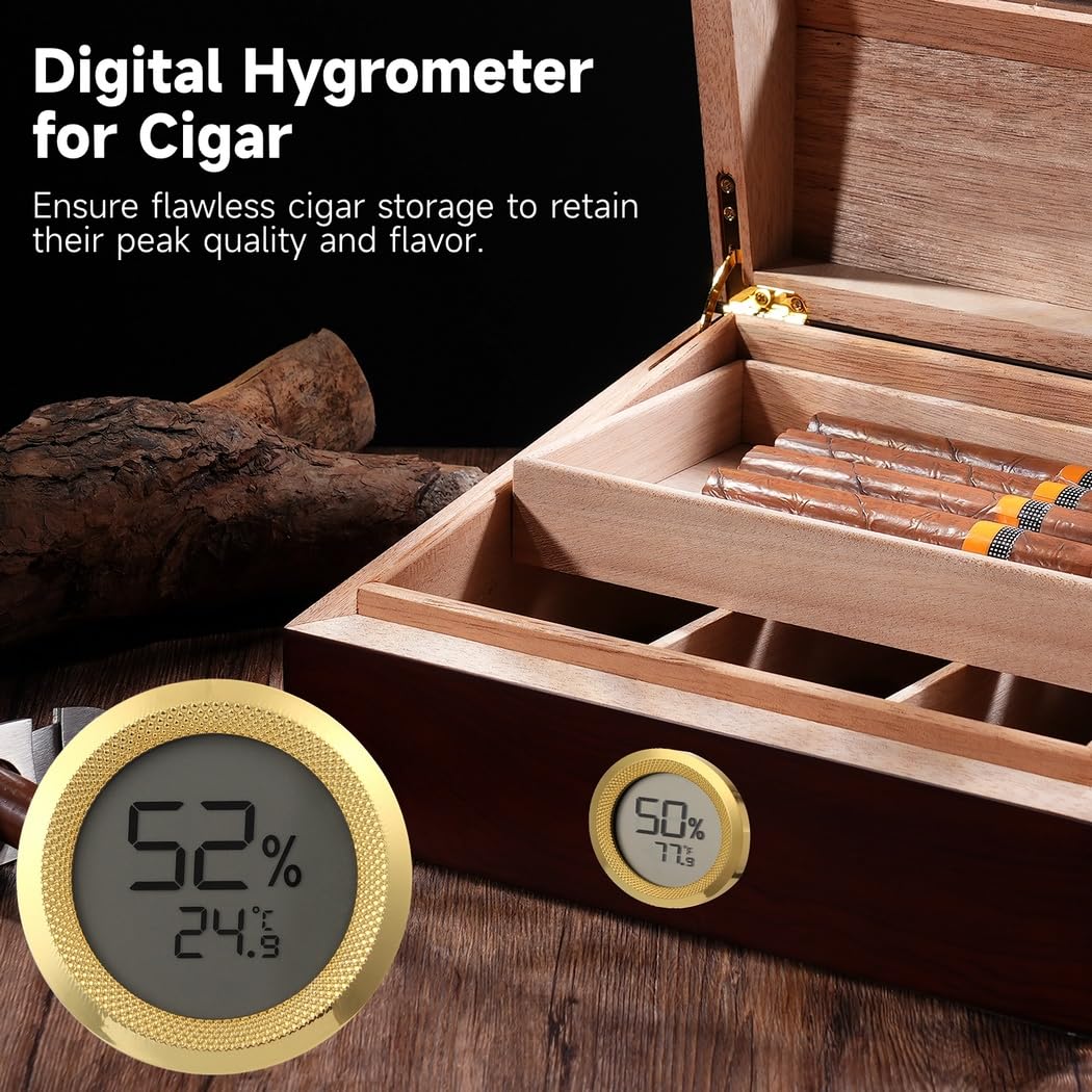 Digitales Hygrometer und Thermometer, kompakte Metallanzeige für Humidor und Schrank, Feuchtigkeits- und Temperaturmesser für den Haushalt, mit Anzeige in Fahrenheit (℉) und Celsius (℃)