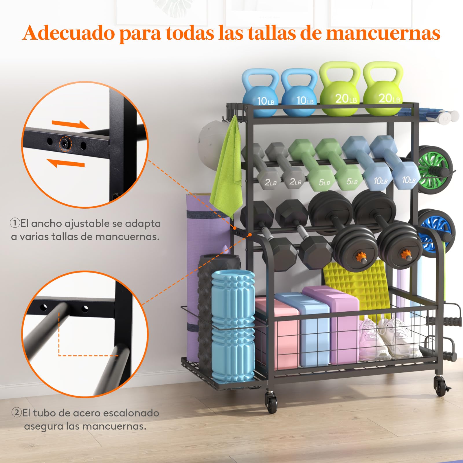 Lifewit Soporte Mancuernas para Gimnasio en Casa, Soporte Pesas, Estante Esteras Yoga, Almacenamiento para Entrenamiento Fuerza, Equipos Yoga, El Gimnasio de la Garaje, 91 cm de Altura, Medianos