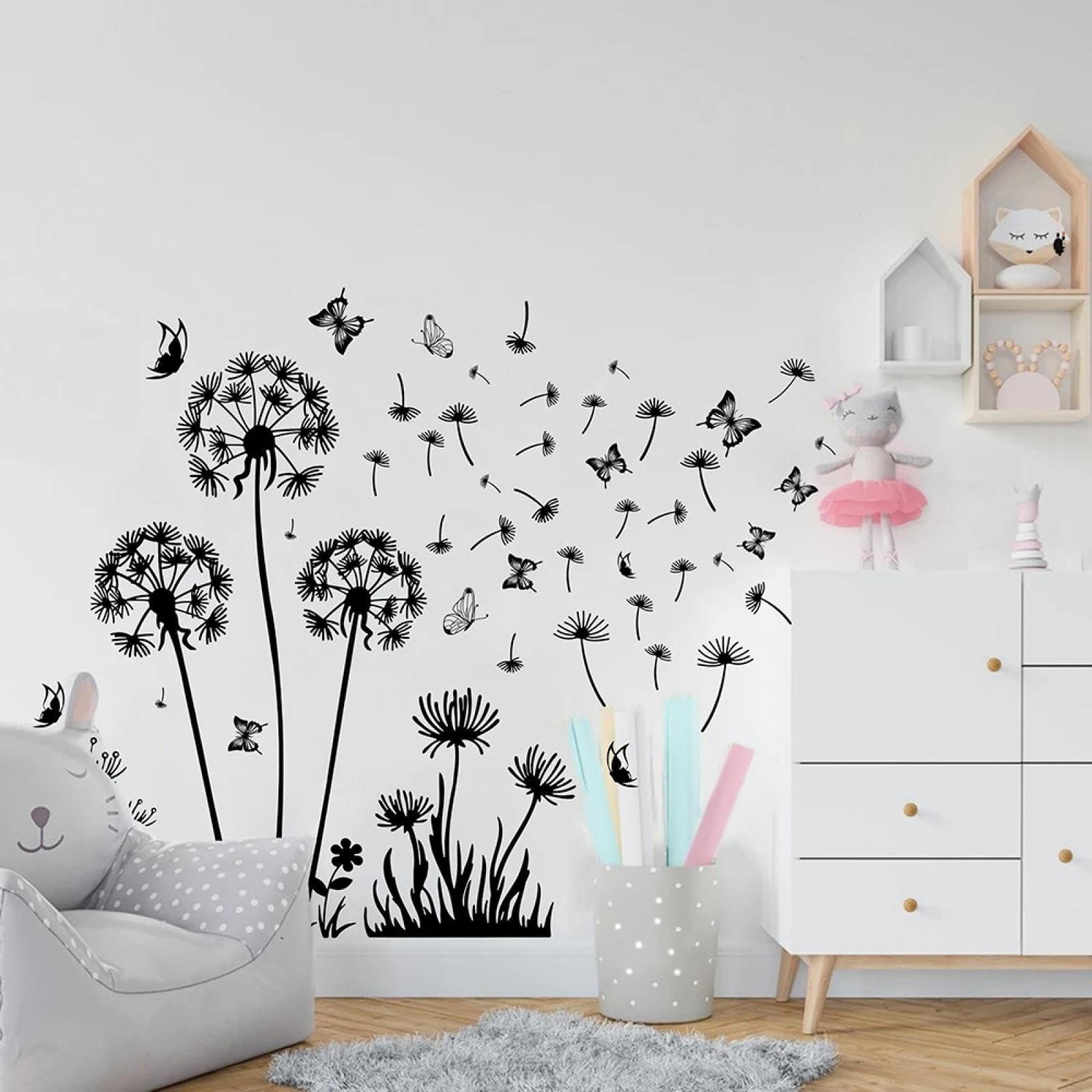 Youousi Black Natural Plant Dandelion Seed Butterfly Wall Decals For Bedrooms, Living Rooms, Playrooms, And Children's Wall Art Decals.