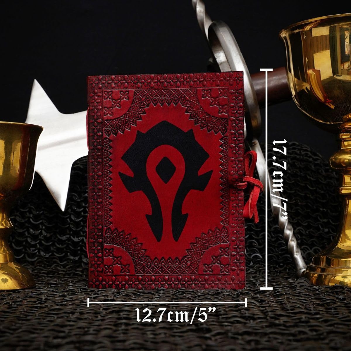 Mythrojan Leather Bound Journal Handmade Diary Writing Notebook 5x7 Inches For the Horde Warcraft Embossed Daily Notepad, Gift for Artist, Sketchbook - Red      Journal