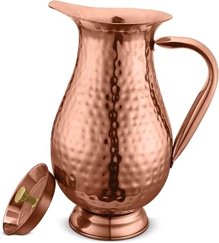 AVADOR Handcrafted 100% Pure Copper Jug Pitcher Drinkware Hammered Finish Ayurveda Health Benefit Design 4