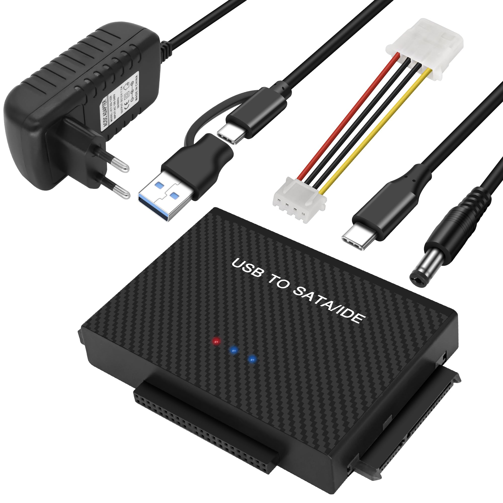 conversione usb ide per dispositivi da 2,5 o 3,5 pollici con alimentazione a 12v e 2a