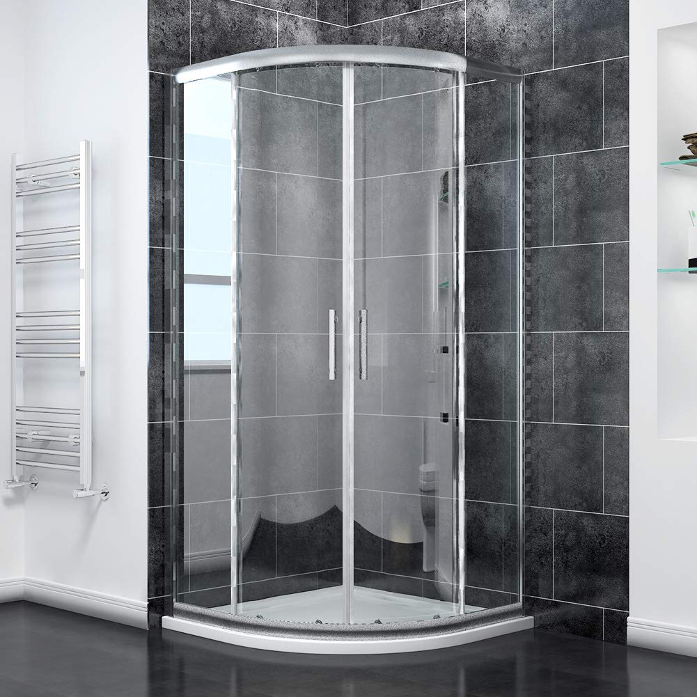 ZANOFIRA 900 x 900 x 1850mm Quadrant Shower Enclosure 6mm Safety Tempered Clear Glass Corner Entry Cubicle Double Curved Sliding Glass Door Reversible for Wet Room Modern Bathroom