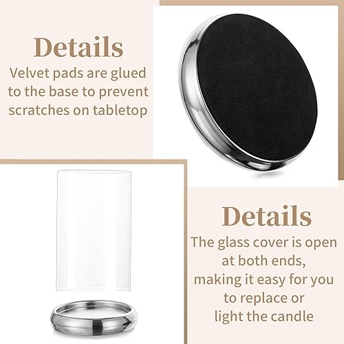 Miniatura 5 de Sziqiqi Candelabro decorativo para huracán, candelabro de cristal transparente plateado, farol cilíndrico con bandeja de metal para repisa,