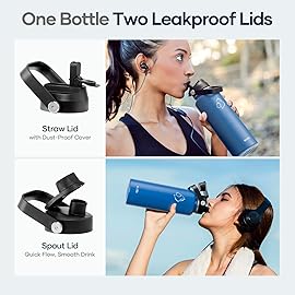 BUZIO Insulated Water Bottle with Straw Lid and Flex Cap,Stainless Steel Water Flask, Modern Double Vacuum Wide Mouth Metal Thermo Canteen, Cold for 48 Hrs Hot for 24 Hrs, 40 Ounces Blue