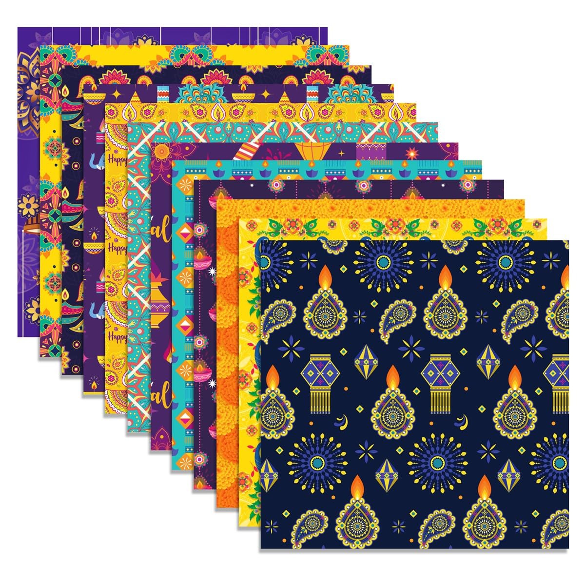 KYMY Happy Diwali Origami Papers, 24 Sheets Diwali Double-Sided Construction Papers, Happy Diwali Craft Paper for Scrapbook DIY Aesthetic Art Room Wall Decor