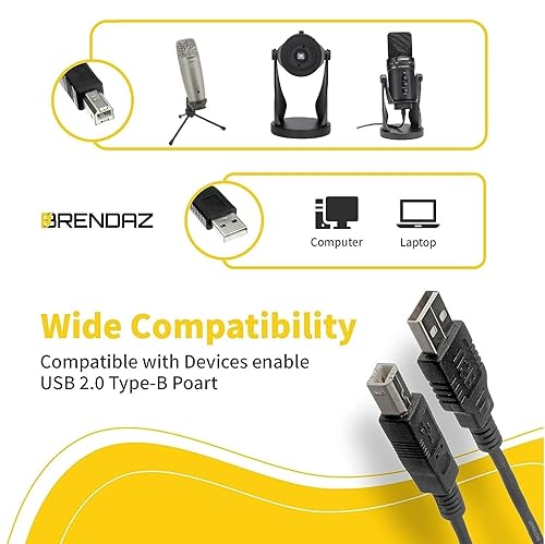 Miniatura 2 de BRENDAZ Cable USB de 10 pies compatible con micrófono USB Samson G-Track Pro y micrófono condensador USB C01U Pro (10 pies)