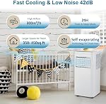 Climatiseur portable 4-en-1 de 10000 BTU, refroidit jusqu'à 450 pi², modes refroidissement, ventilateur, déshumidificateur et sommeil, minuterie 24H, télécommande et kit d'installation pour fenêtre, climatiseur silencieux pour chambre, bureau, dortoir, appartement