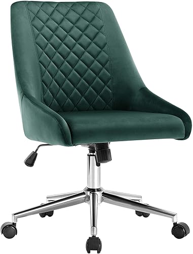 Duhome - Silla de oficina en casa de terciopelo con ruedas, silla giratoria con respaldo, silla tapizada ajustable para computadora sin brazos para