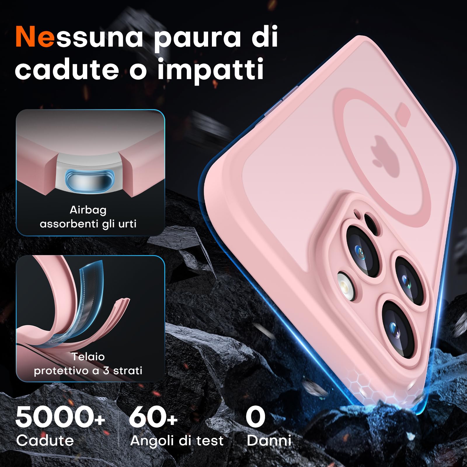 TOCOL Cover Magnetica per iPhone 14 Pro 6,1 Pollic, Compatibile con MagSafe, Protezione Fotocamera Integrata, Custodia Antiurto Traslucida Opaca, Rosa Chiaro