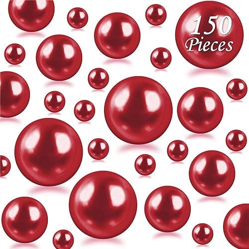 Miniatura 8 de 150 cuentas redondas de perlas rojas sin agujero y 800 cuentas de agua transparentes, cuentas de perlas rojas para relleno de jarrones, rellenos de