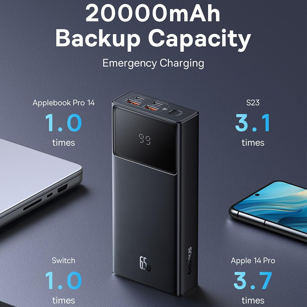 Power Bank Baseus Star-Lord, 20000mAh 65W USB - Kabel USB-C (biały)